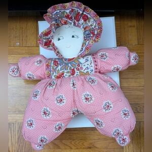 Pierre Deux Handmade Pink Floral Rag Doll with Bonnet